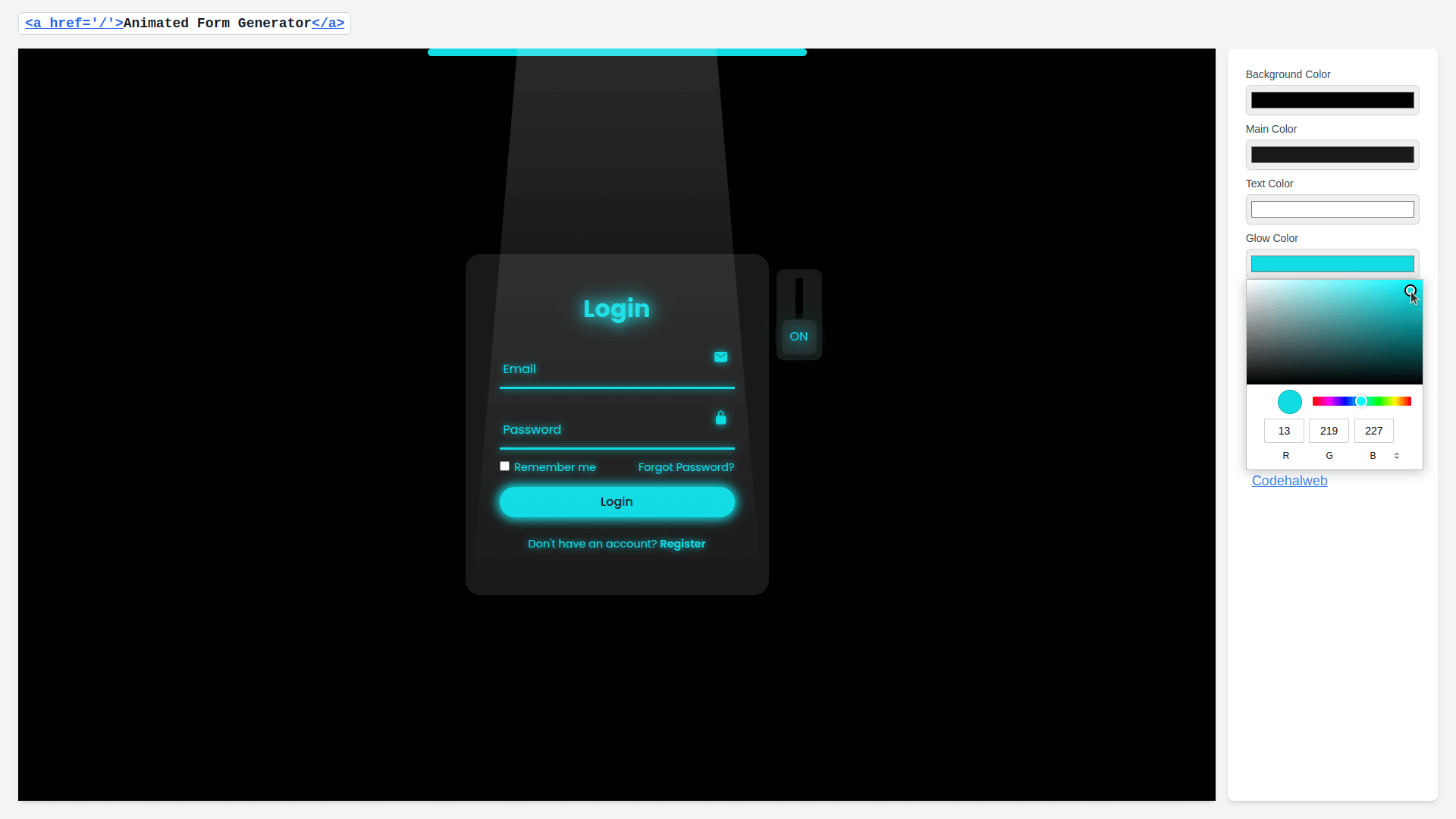 Screenshot of Animated Form Generator
